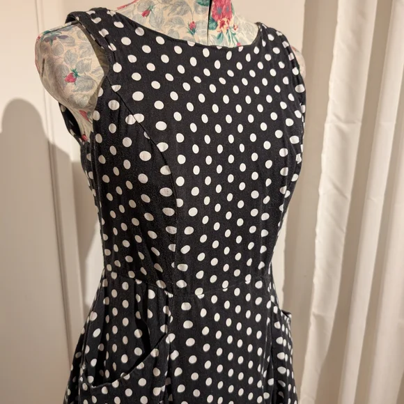 Collectif Black and White Polka Dot Midi Dress - Picture 4 of 6